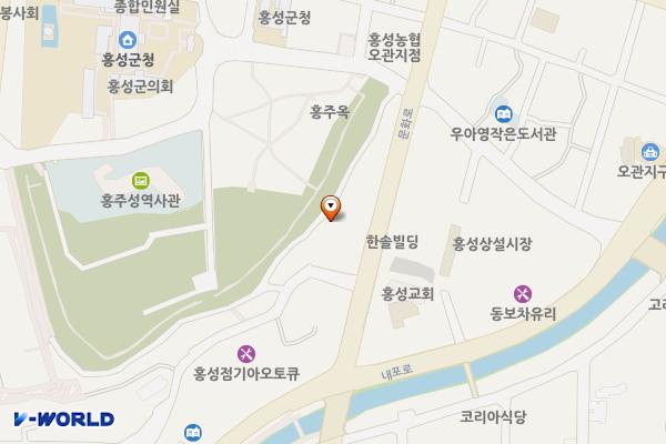홍주성 옆 공영주차장 위치 지도 — 충청남도 홍성군 홍성읍 아문길 20