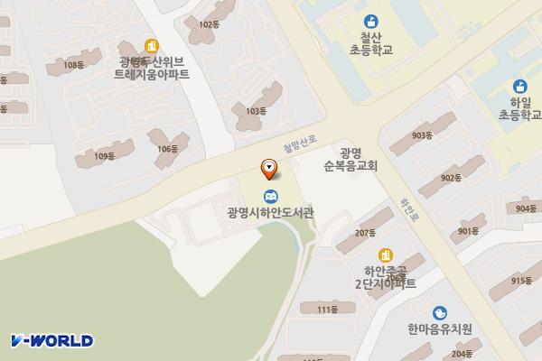 하안도서관 위치 지도 — 경기도 광명시 철망산로 46