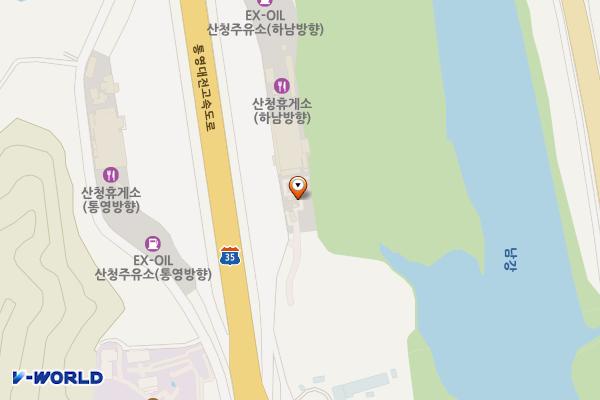 산청휴게소(대전방향) 위치 지도 — 경상남도 산청군 단성면 통영대전고속도로 76