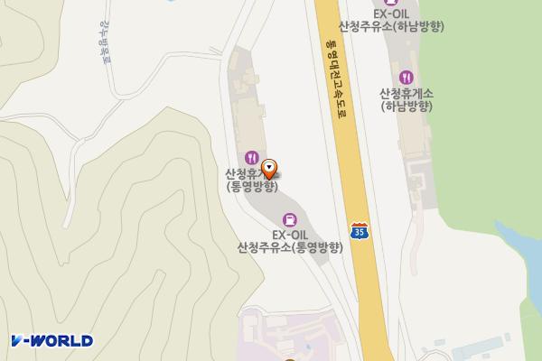 산청휴게소(통영방향) 위치 지도 — 경상남도 산청군 단성면 통영대전고속도로 77