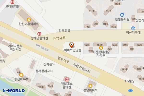 부방유통 위치 지도 — 경기도 안양시 동안구 관악대로 104