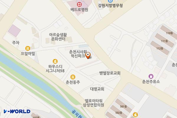춘천사회혁신파크 위치 지도 — 강원특별자치도 춘천시 공지로 255