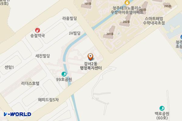 강서2동 행정복지센터 위치 지도 — 충청북도 청주시 흥덕구 송화로108번길 95