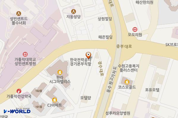 경기직할(공용) 위치 지도 — 경기도 수원시 팔달구 중부대로 120 (인계동, 한국전력경기지사)