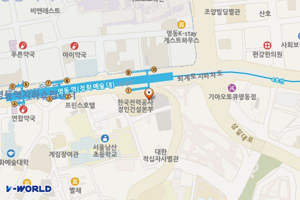 서울전력관리처(공용) 위치 지도 — 서울특별시 중구 퇴계로 140 (남산동3가, 한국전력공사 경인건설본부)