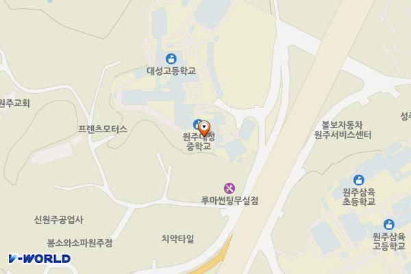 원주 대성고등학교 위치 지도 — 강원특별자치도 원주시 북원로 2001