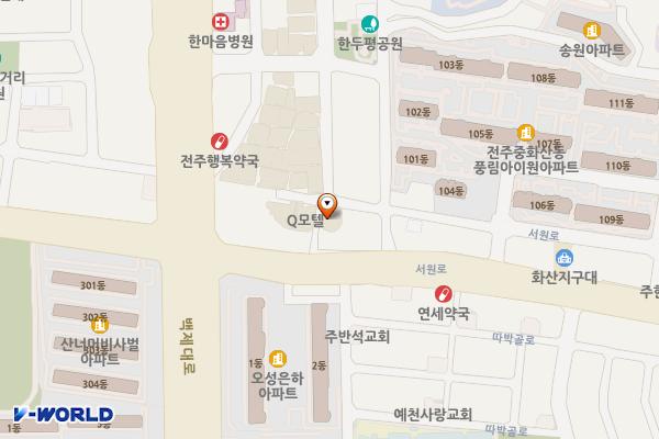 하운드호텔 전주중화산점 위치 지도 — 전북특별자치도 전주시 완산구 한두평1길 14