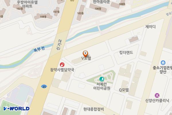 버튼호텔 양산종합운동장점 위치 지도 — 경상남도 양산시 북안북1길 10-9