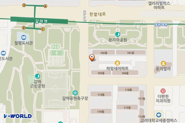 둔지미길(향촌@~파랑새@) 위치 지도 — 대전광역시 서구 둔산동 957