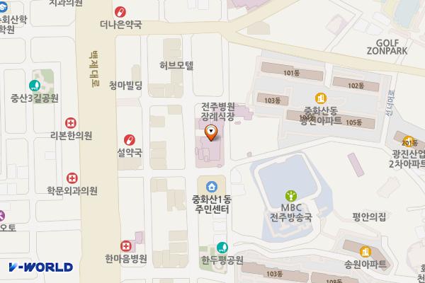 전주병원 위치 지도 — 전북특별자치도 전주시 완산구 한두평3길 13