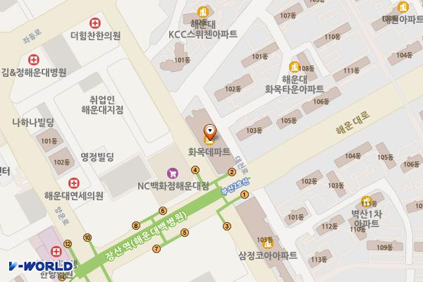 화목데파트시장 위치 지도 — 부산광역시 해운대구 세실로 64