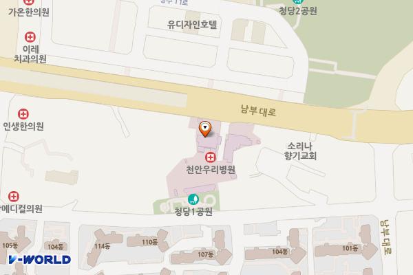 천안우리병원 위치 지도 — 충청남도 천안시 동남구 남부대로 350