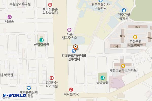 대한건설협회 전북 위치 지도 — 전북특별자치도 전주시 완산구 백제대로 280