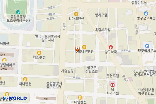 양구 주목나무펜션 위치 지도 — 강원특별자치도 양구군 양구읍 비봉로74번길 14-7
