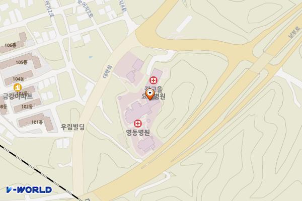 영동조윤의료재단 위치 지도 — 충청북도 영동군 영동읍 대학로 106