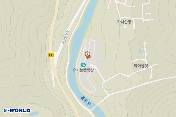 영월 요기는 캠핑장 위치 지도 — 강원특별자치도 영월군 무릉도원면 도원운학로 1524-45