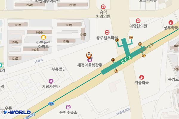 광주 세정아울렛 위치 지도 — 전남광주통합특별시 서구 상무대로 773