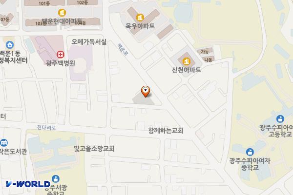 광주 백운1동 공영주차장 위치 지도 — 전남광주통합특별시 남구 백운동 604-33