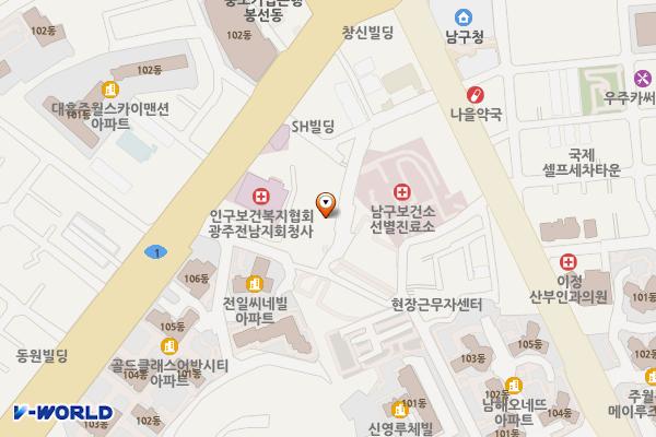 광주 (구)보훈병원주차장 위치 지도 — 전남광주통합특별시 남구 서문대로824번길 10