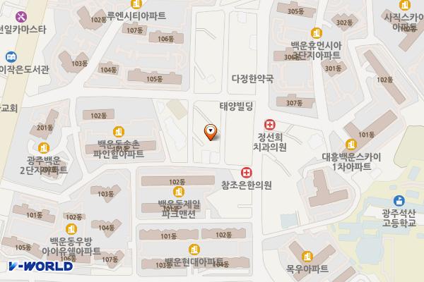 광주 백운동 공영주차장 위치 지도 — 전남광주통합특별시 남구 백운동 33-27
