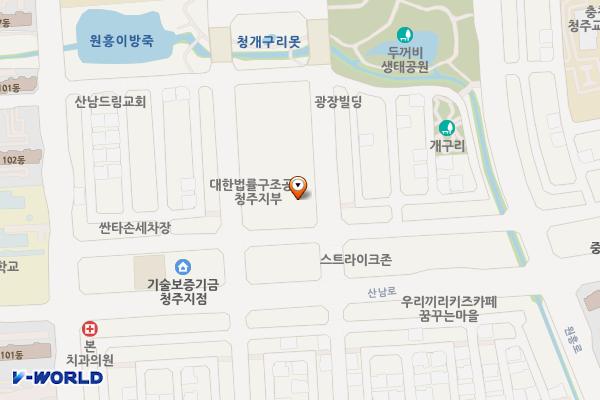 청주 두꺼비빌딩 위치 지도 — 충청북도 청주시 서원구 산남로62번길 15