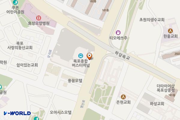 목포 종합버스터미널 위치 지도 — 전남광주통합특별시 목포시 영산로 525