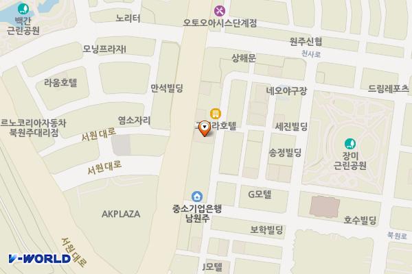 원주 오키드호텔 위치 지도 — 강원특별자치도 원주시 봉화로 26