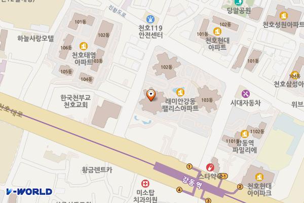 강동 이스트센트럴타워 위치 지도 — 서울특별시 강동구 천호대로 1077
