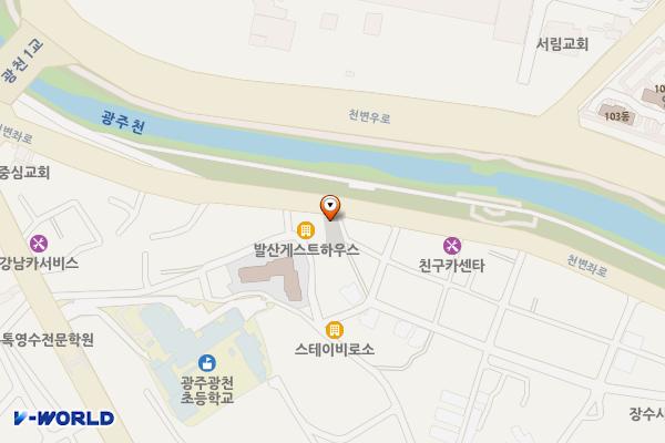 발산마을 공영주차장 위치 지도 — 전남광주통합특별시 서구 천변좌로 112-2