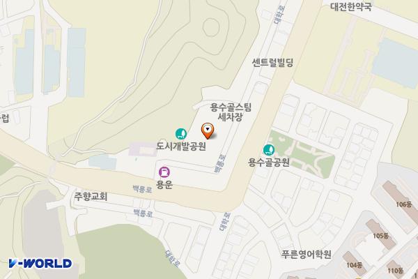 용수골황토사우나(대전) 위치 지도 — 대전광역시 동구 백룡로 75-39