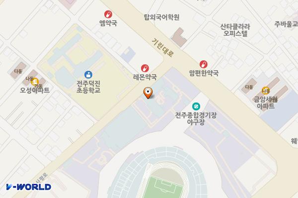 전북특별자치도 체육회관(전주) 위치 지도 — 전북특별자치도 전주시 덕진구 들사평로 62