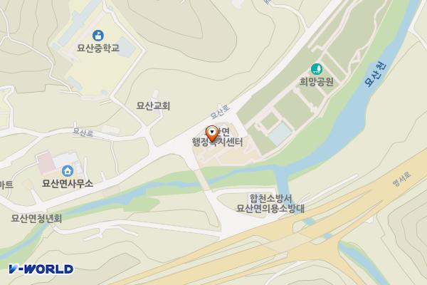 묘산면복합문화센터(합천) 위치 지도 — 경상남도 합천군 묘산면 묘산로 196