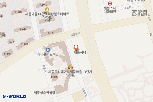 새롬씨티(세종) 위치 지도 — 세종특별자치시 한누리대로 273