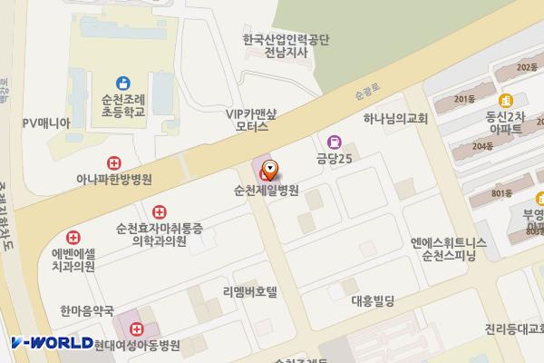 순천제일병원 위치 지도 — 전남광주통합특별시 순천시 기적의도서관1길 3
