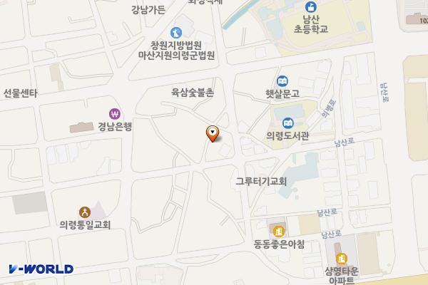 의령읍 남산동 공영주차장(의령) 위치 지도 — 경상남도 의령군 의령읍 의병로25길 3-5