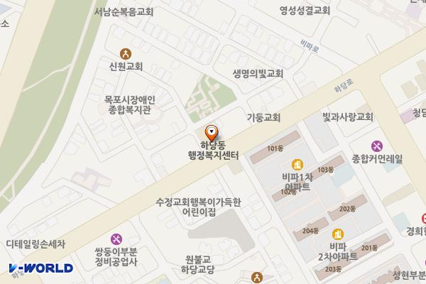 하당동 행정복지센터(목포) 위치 지도 — 전남광주통합특별시 목포시 하당로 215
