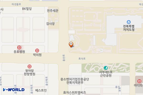 전북특별자치도 청사(전주) 위치 지도 — 전북특별자치도 전주시 완산구 효자로 225