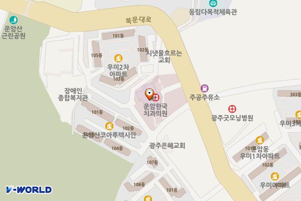 운암한국병원(광주) 위치 지도 — 전남광주통합특별시 북구 북문대로 191