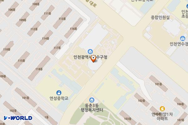 인천시 연수구청 위치 지도 — 인천광역시 연수구 원인재로 115