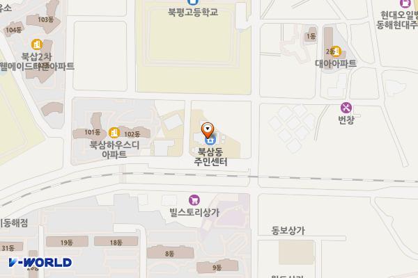 동해시 북삼동 행정복지센터 위치 지도 — 강원특별자치도 동해시 효자남길 33-4