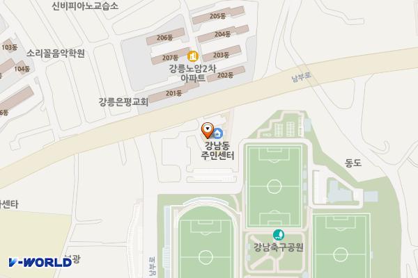 강원 강릉시 강남동주민센터 위치 지도 — 강원특별자치도 강릉시 남부로 232