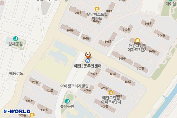 수원시 매탄3동 행정복지센터 위치 지도 — 경기도 수원시 영통구 동탄원천로881번길 76