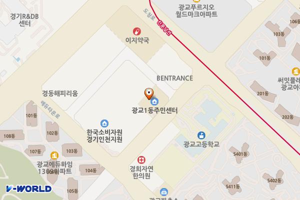 수원시 광교1동 행정복지센터 위치 지도 — 경기도 수원시 영통구 법조로149번길 155