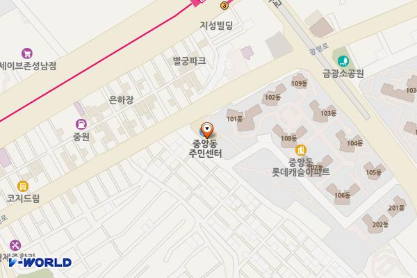 성남시 중앙동 행정복지센터 위치 지도 — 경기도 성남시 중원구 광명로264번길 1