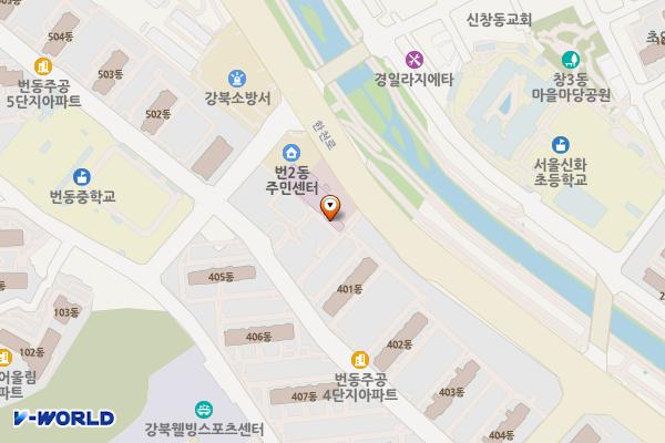 서울시 번2동 주민센터 위치 지도 — 서울특별시 강북구 한천로 897