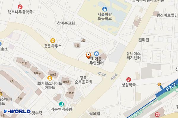 서울시 회기동 주민센터 위치 지도 — 서울특별시 동대문구 회기로25길 12-1
