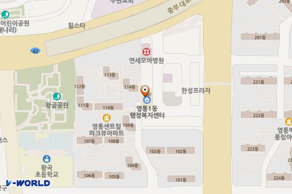 수원시 영통1동 행정복지센터 위치 지도 — 경기도 수원시 영통구 봉영로1759번길 23
