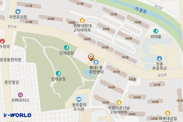 청주시 복대1동 행정복지센터 위치 지도 — 충청북도 청주시 흥덕구 증안로 86 