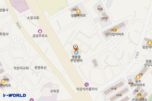 청주시 영운동 행정복지센터 위치 지도 — 충청북도 청주시 상당구 단재로 129