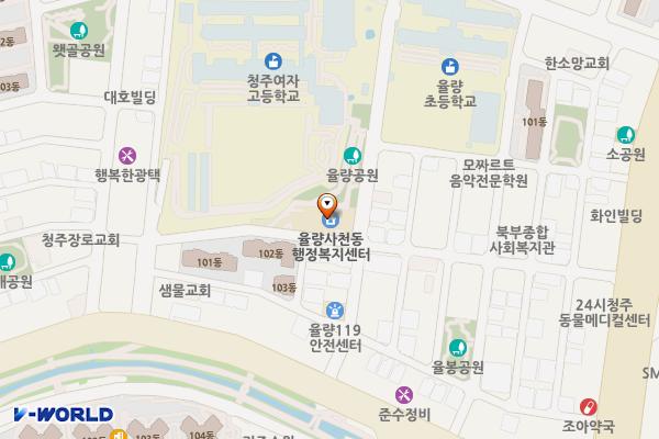 청주시 율량사천동 행정복지센터 위치 지도 — 충청북도 청주시 청원구 충청대로107번길 52